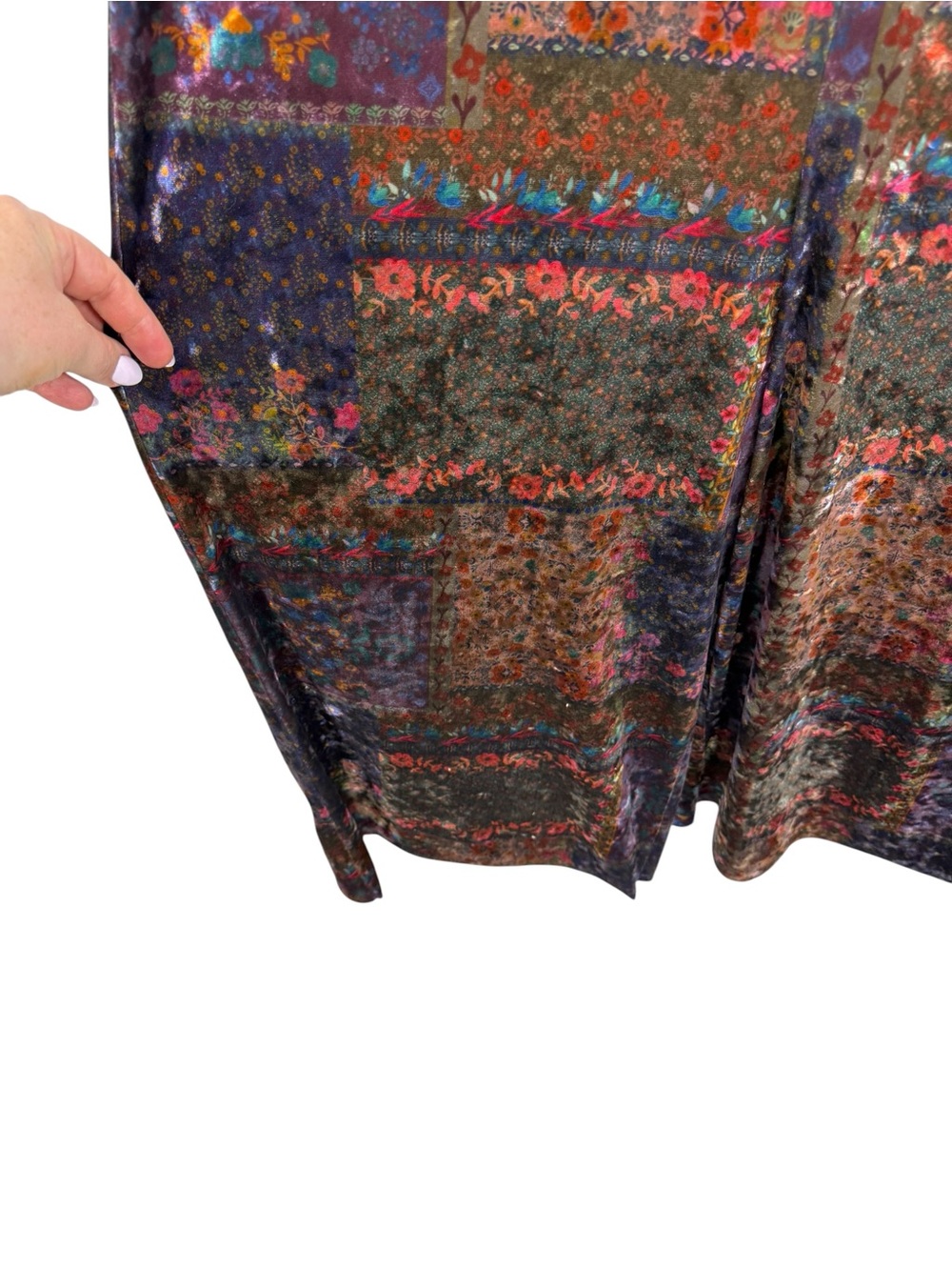 Natural Life Josie Velvet Printed Patchwork Wide Leg Jumpsuit Floral Sz Large - Picture 3 of 6